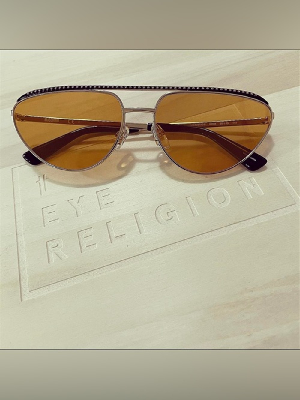 Moschino Amber Lens Aviator Sunglasses with Gold Frame